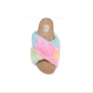 Vince Camuto Faux Fur Sandals, Tie-Dye, Hot Pink Slides